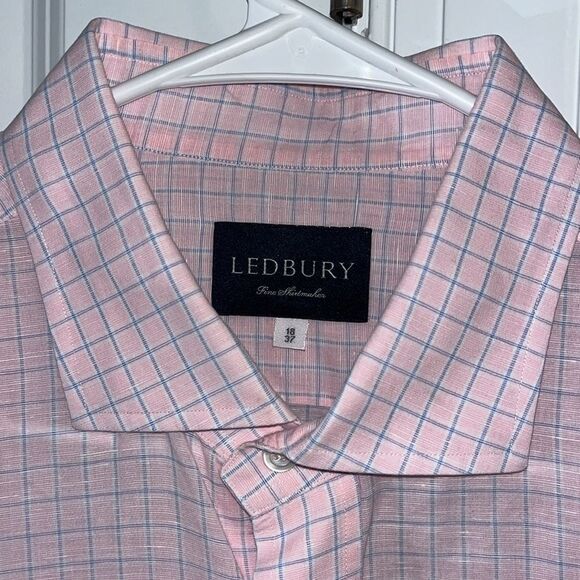 Ledbury‎ Pink Blue Swept Collar Plaid Business Work Shirt 18 x 37 Big Man Style - Picture 2 of 4